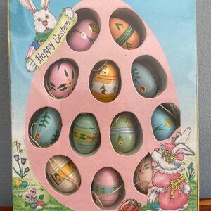 Easter Egg Mini Ornaments Set of 12 Hand Painted Wooden Pastel Spring Decor